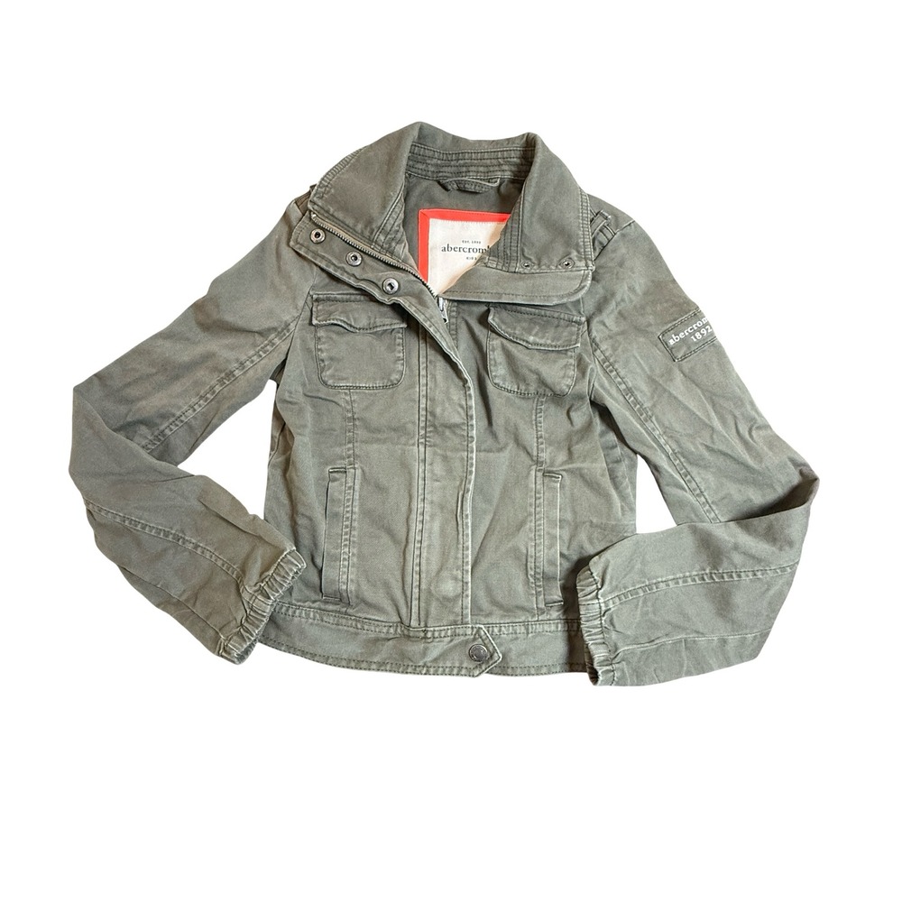 Abercrombie Kids Girls XL Olive Green Utility Field Jacket Full Zip Coat Cotton